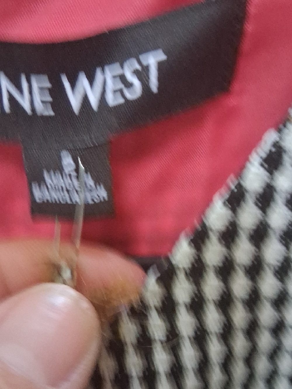 Nine West Black & White Houndstooth Sheath Dress with Red Lining - Picture 5 of 9